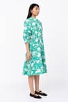 Buy_Leh Studios_Green 100% Cotton Print Fisherman Collar Neck Drawstring Dress  _Online_at_Aza_Fashions