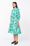 Shop_Leh Studios_Green 100% Cotton Print Fisherman Collar Neck Drawstring Dress  _Online_at_Aza_Fashions