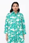 Leh Studios_Green 100% Cotton Print Fisherman Collar Neck Hanker Shirt Dress _Online_at_Aza_Fashions