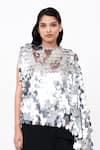Buy_Leh Studios_Grey 100% Viscose Embellished Sequins Round Neck Disco Hanker Top _at_Aza_Fashions