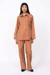 Buy_Leh Studios_Orange 100% Cotton Solid Husk Stitch Line Detail Pocket Pant _at_Aza_Fashions