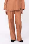 Leh Studios_Orange 100% Cotton Solid Husk Stitch Line Detail Pocket Pant _Online_at_Aza_Fashions