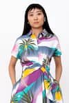 Leh Studios_Multi Color 100% Cotton Print Island Collar Neck Wrap Dress  _Online_at_Aza_Fashions