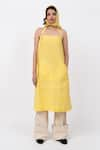 Buy_Leh Studios_Yellow 100% Linen Solid Halter Lemonade Dress  _at_Aza_Fashions