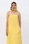 Leh Studios_Yellow 100% Linen Solid Halter Lemonade Dress  _Online_at_Aza_Fashions