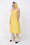 Buy_Leh Studios_Yellow 100% Linen Solid Halter Lemonade Dress  _Online_at_Aza_Fashions