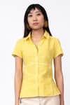 Buy_Leh Studios_Yellow 100% Linen Solid Collar Lemonade Day Shirt _at_Aza_Fashions