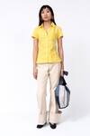 Leh Studios_Yellow 100% Linen Solid Collar Lemonade Day Shirt _Online_at_Aza_Fashions