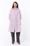 Buy_Leh Studios_Purple 100% Linen Solid Collar Fence Shirt Dress _at_Aza_Fashions