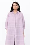 Leh Studios_Purple 100% Linen Solid Collar Fence Shirt Dress _Online_at_Aza_Fashions