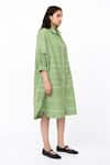 Shop_Leh Studios_Green 100% Linen Solid Collar Fence Pleated Shirt Dress  _Online_at_Aza_Fashions