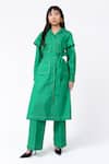 Buy_Leh Studios_Green 100% Cotton Solid Lapel Collar Metro Jacket Dress _at_Aza_Fashions