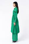 Leh Studios_Green 100% Cotton Solid Lapel Collar Metro Jacket Dress _at_Aza_Fashions