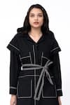 Leh Studios_Black 100% Cotton Solid Lapel Collar Metro Jacket Dress _Online_at_Aza_Fashions