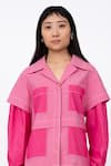 Leh Studios_Pink 100% Cotton Solid Lapel Collar Metro Jacket  _Online_at_Aza_Fashions