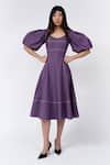 Buy_Leh Studios_Purple 100% Cotton Solid Deep Scoop Mantle Neck Dress  _at_Aza_Fashions