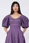 Leh Studios_Purple 100% Cotton Solid Deep Scoop Mantle Neck Dress  _Online_at_Aza_Fashions