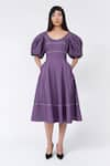 Buy_Leh Studios_Purple 100% Cotton Solid Deep Scoop Mantle Neck Dress  _Online_at_Aza_Fashions