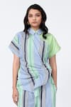Buy_Leh Studios_Multi Color 100% Cotton Printed Striped Collar Top _at_Aza_Fashions