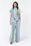Leh Studios_Multi Color 100% Cotton Printed Striped Collar Top _Online_at_Aza_Fashions