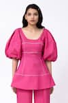 Buy_Leh Studios_Pink 100% Cotton Solid Deep Scoop Mantle Top  _at_Aza_Fashions