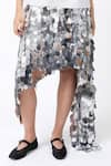 Leh Studios_Silver 100% Viscose Hand Embroidery Sequins New Hanker Skirt In Disco  _Online_at_Aza_Fashions