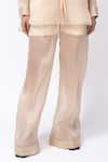 Leh Studios_Beige 100% Organza Silk Solid Straight Trouser _at_Aza_Fashions