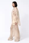 Buy_Leh Studios_Beige 100% Organza Silk Solid Tie-up Neck Pleated Tunic  _Online_at_Aza_Fashions