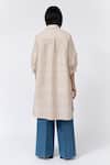 Shop_Leh Studios_Beige 100% Linen Solid Collar Fence Pleated Shirt Dress _at_Aza_Fashions