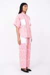 Buy_Leh Studios_Pink 100% Linen Printed Wave Collar Cotton Shirt _Online_at_Aza_Fashions