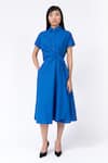 Buy_Leh Studios_Blue 100% Cotton Collared Draped Midi Asymmetrical Dress  _at_Aza_Fashions