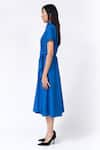 Shop_Leh Studios_Blue 100% Cotton Collared Draped Midi Asymmetrical Dress  _Online_at_Aza_Fashions