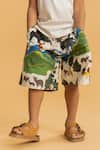 Buy_Ankid_Ivory Cotton Printed Rhinoceros Shacket With Bermuda Shorts 