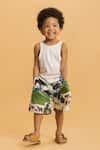 Shop_Ankid_Ivory Cotton Printed Rhinoceros Shacket With Bermuda Shorts 