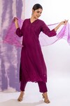 AMETHYST_Magenta Bamber Silk Embellished Bead V Neck Neckline Straight Kurta Set_Online_at_Aza_Fashions