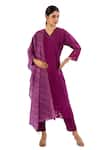 Shop_AMETHYST_Magenta Bamber Silk Embellished Bead V Neck Neckline Straight Kurta Set_Online_at_Aza_Fashions