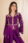 Shop_AMETHYST_Purple Kurta Chanderi Hand Embroidered Sequin V Neck Floral Front Slit Set_at_Aza_Fashions