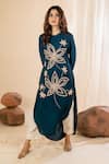 Buy_AMETHYST_Blue Bamber Silk Hand Embroidered Floral Mandarin Zardozi Kurta With Pant_Online_at_Aza_Fashions