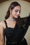 Buy_Lasha_Black Tulle Net Hand Embroidered Sequins Ruffled Lehenga Saree With Corset 