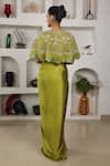 Shop_Lasha_Green Italian Satin Hand Embroidered Sequins Blouse Cape And Draped Skirt Set _at_Aza_Fashions