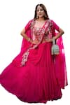 Shop_Lasha_Pink Georgette Hand Embroidered Thread Square Floral Cape Lehenga Set _Online_at_Aza_Fashions