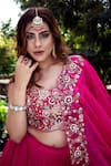 Lasha_Pink Georgette Hand Embroidered Thread Square Floral Cape Lehenga Set _at_Aza_Fashions