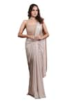 Shop_Lasha_Beige Sequin Lycra Hand Embroidered Crystals Pre-draped Saree With Blouse _Online_at_Aza_Fashions