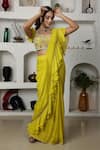 Shop_Lasha_Yellow Organza Hand Embroidered Zari Pre-draped Ruffle Saree With Blouse _at_Aza_Fashions