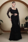 Buy_Lasha_Black Organza Hand Embroidered Sequins Square Mermaid Lehenga Saree With Blouse _at_Aza_Fashions