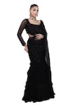 Lasha_Black Organza Hand Embroidered Mermaid Lehenga Saree With Blouse _at_Aza_Fashions