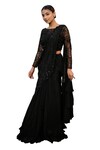 Lasha_Black Crepe Hand Embroidered Layered Lehenga Saree With Blouse _Online_at_Aza_Fashions