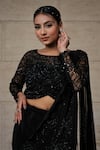 Buy_Lasha_Black Crepe Hand Embroidered Layered Lehenga Saree With Blouse _Online_at_Aza_Fashions