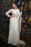 Buy_Lasha_Grey Tulle Net Hand Embroidered Sequin Pre-draped Saree With Blouse _at_Aza_Fashions