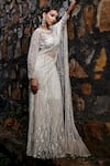 Shop_Lasha_Grey Tulle Net Hand Embroidered Sequin Pre-draped Saree With Blouse _at_Aza_Fashions